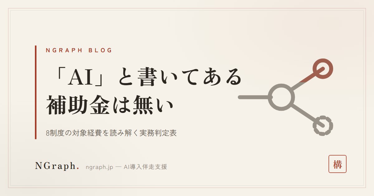 AI導入に使える補助金はどれか——「AI」と書いてある制度は1つもない。8制度の対象経費を読み解く実務判定表